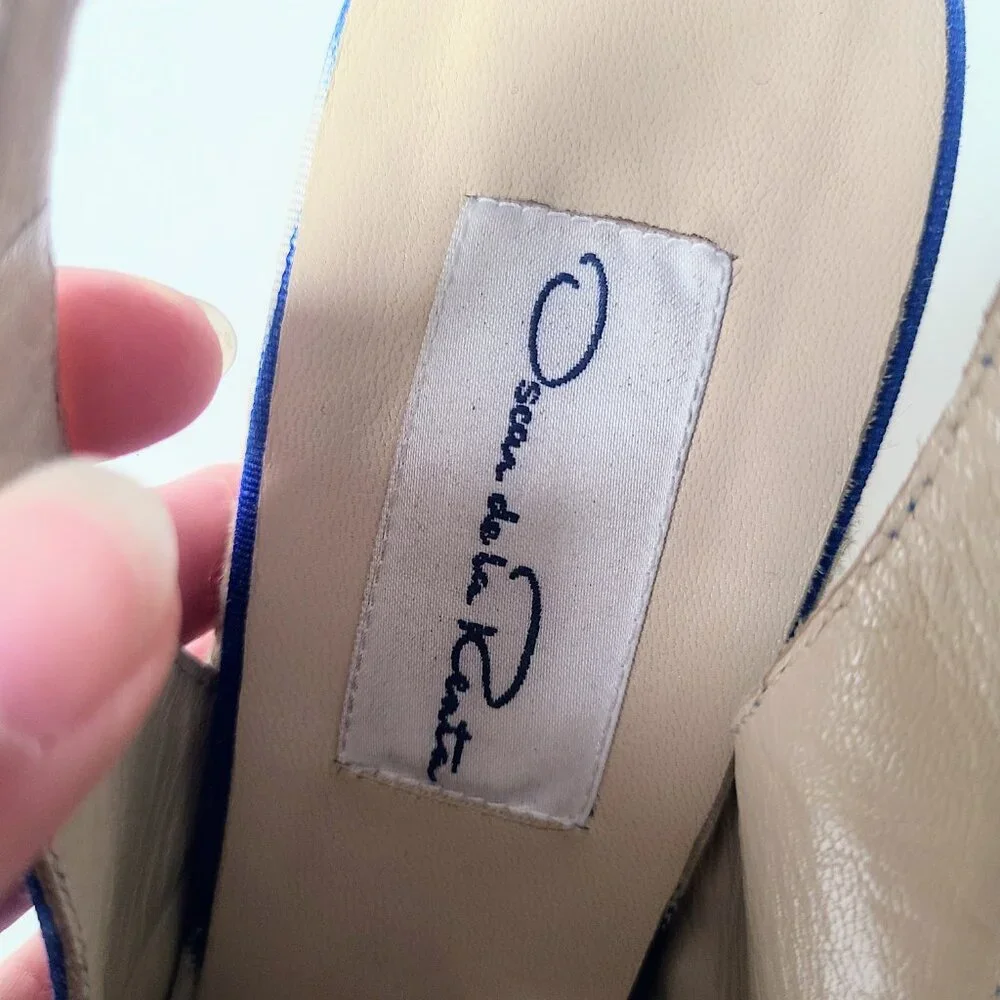 Oscar De La Renta Blue/White Print Slingback Espadrille Wedge Sandal Heels EU 40 - Picture 7 of 9
